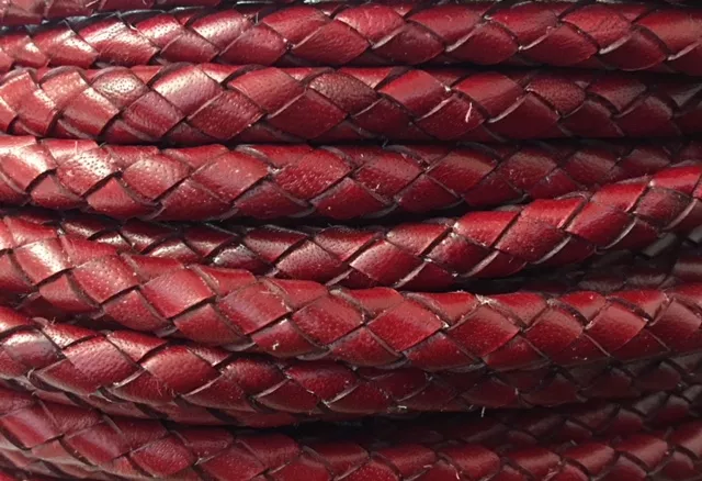Cuir tressé 8mm pour homme - Rouge foncé