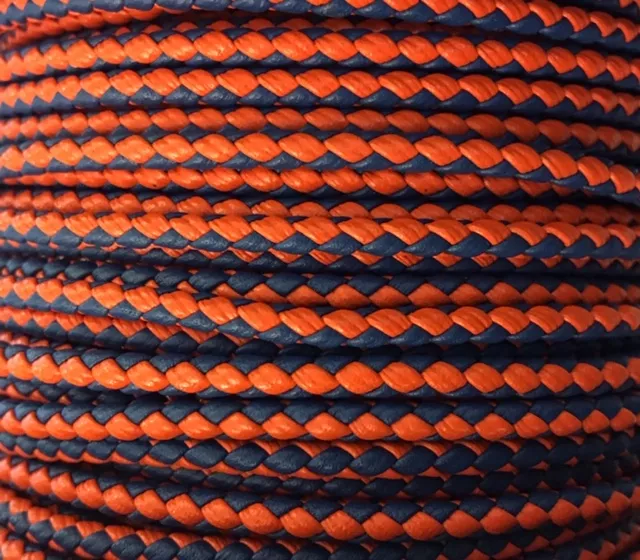 Cuir tressé rond 3mm en bicolore-nouvelles couleurs - orange et bleu