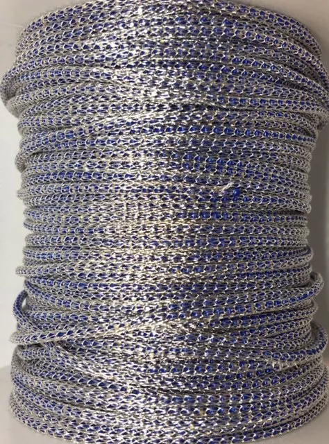 Chaîne billes de couleurs gainées avec maille argent  - Bleu