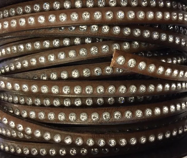 Cuir de veau avec véritable Swarovski 6mm- - Marron bruciato