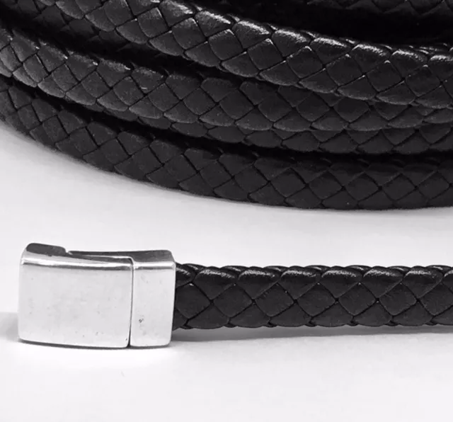 Cuir tressé aplati, double face, haut de gamme pour Homme, 8.50 mm  - Noir