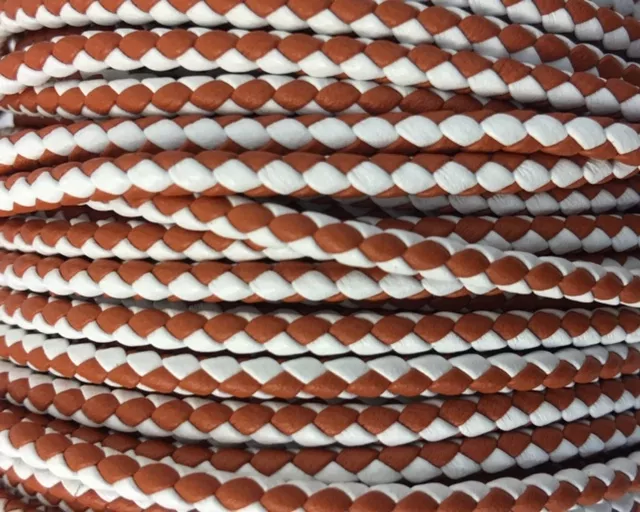 Cuir tressé rond 3mm en bicolore-nouvelles couleurs - blanc et ambre