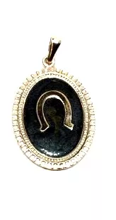 Pendant en laitonOr rose émaillé forme FER A CHEVAL - Noir Rose poudré Turquoise