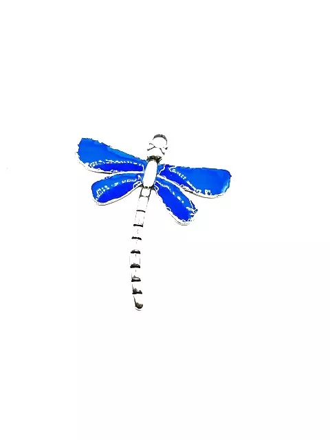 Grande libellule en pendant pour sautoir EMAILLE 79.50 x 71.60 mm - Bleu