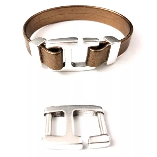 Fermoir crochet pour cuir plat 10mm - Argent Or