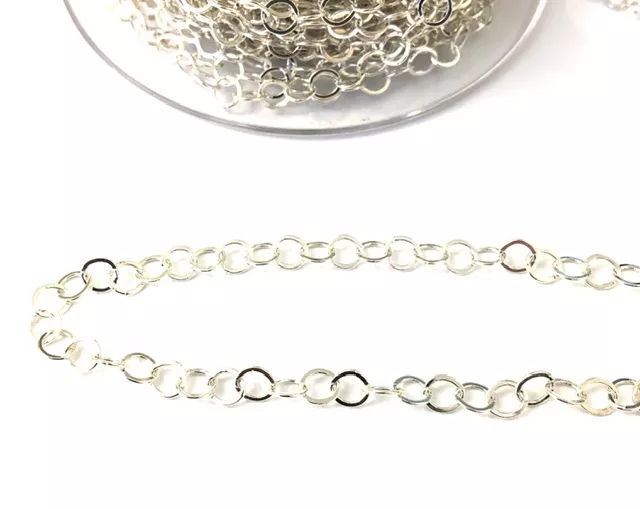 Chaine ronde en laiton plaquée argent vif 10 microns FR