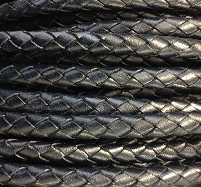 Cuir tressé 8mm pour homme - Bleu marine