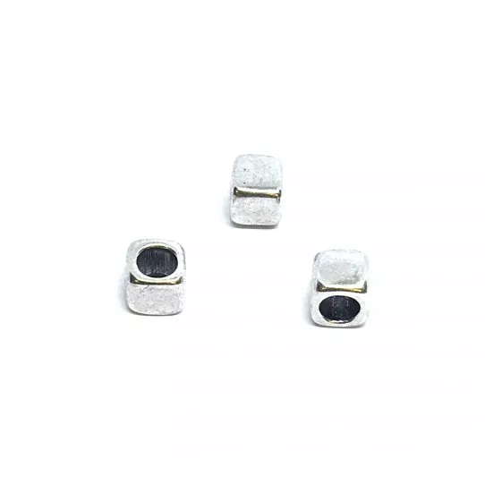 perles cube trou 3.25mm - Argent antique Or
