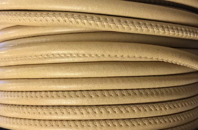 Cuir rond cousu ton sur ton, souple en 5mm - Beige
