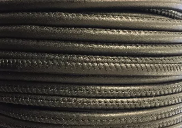 Cuir rond cousu ton sur ton, souple en 5mm - Noir