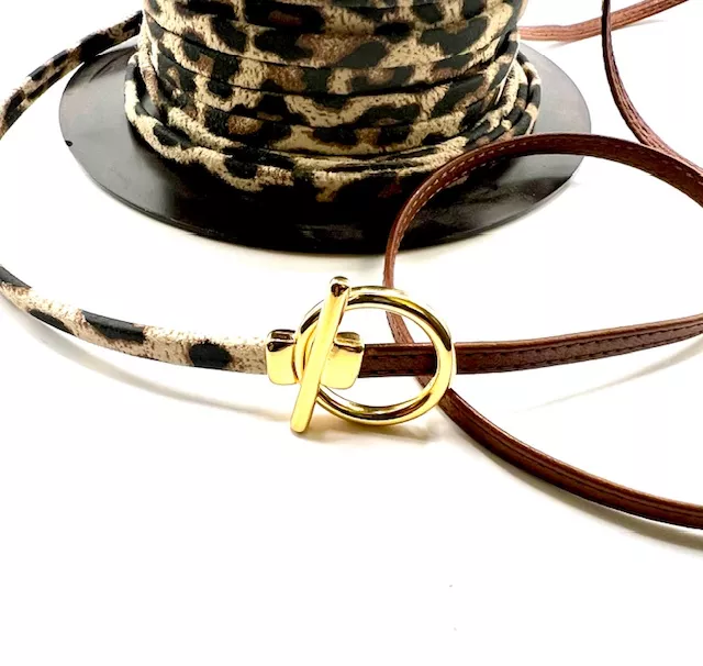 Fermoir T pour cuir plat 5mm - Or