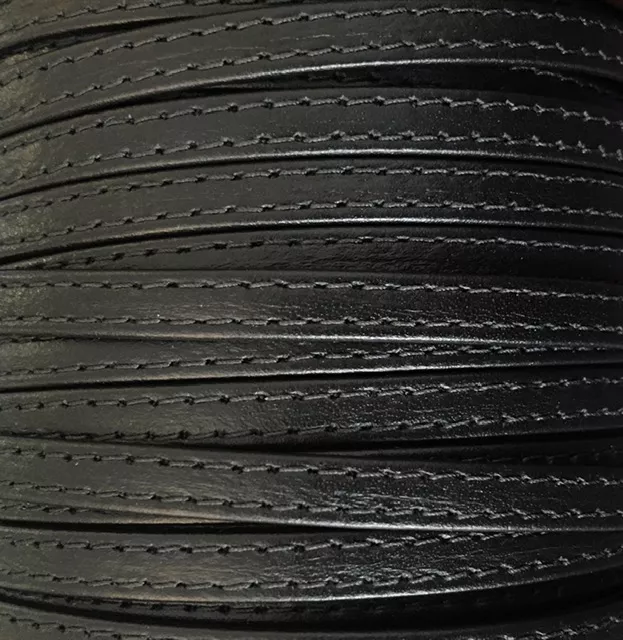 Cuir de chevre double couture 5mm souple  - Noir
