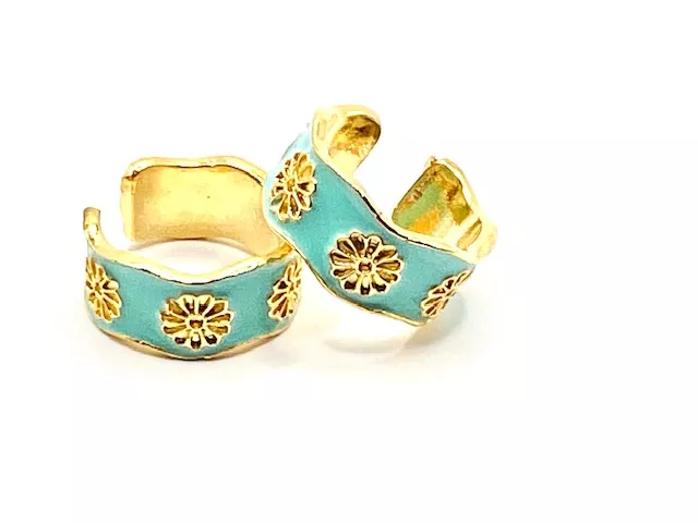 Bague en laiton doré émaillé - Vert turquoise