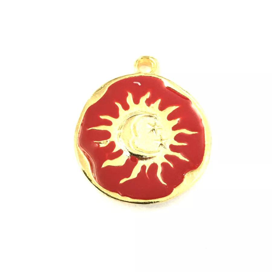 2Pendants  médaille soleil lune étoile émaillé-en 9 couleurs - Rouge