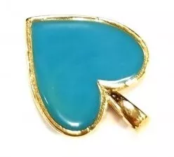 Pendant coeur émaillé double face en laiton - Turquoise