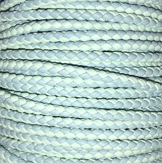Cuir tressé rond 3mm en bicolore-nouvelles couleurs - Bleu ciel