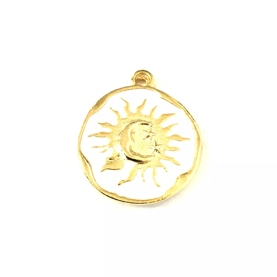 2Pendants  médaille soleil lune étoile émaillé-en 9 couleurs - Rose clair