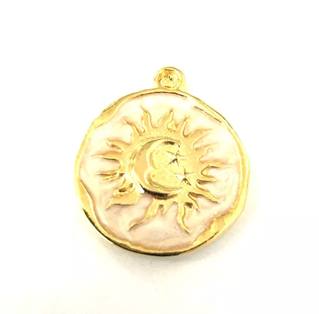 2Pendants  médaille soleil lune étoile émaillé-en 9 couleurs - rose très clair