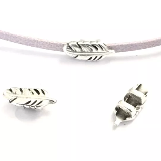 Passant plume pour cuir 3mm plat en argent ou doré - Argent antique