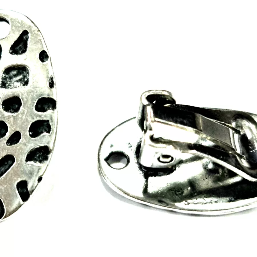 BO à clips ovales martelées - Argent antique
