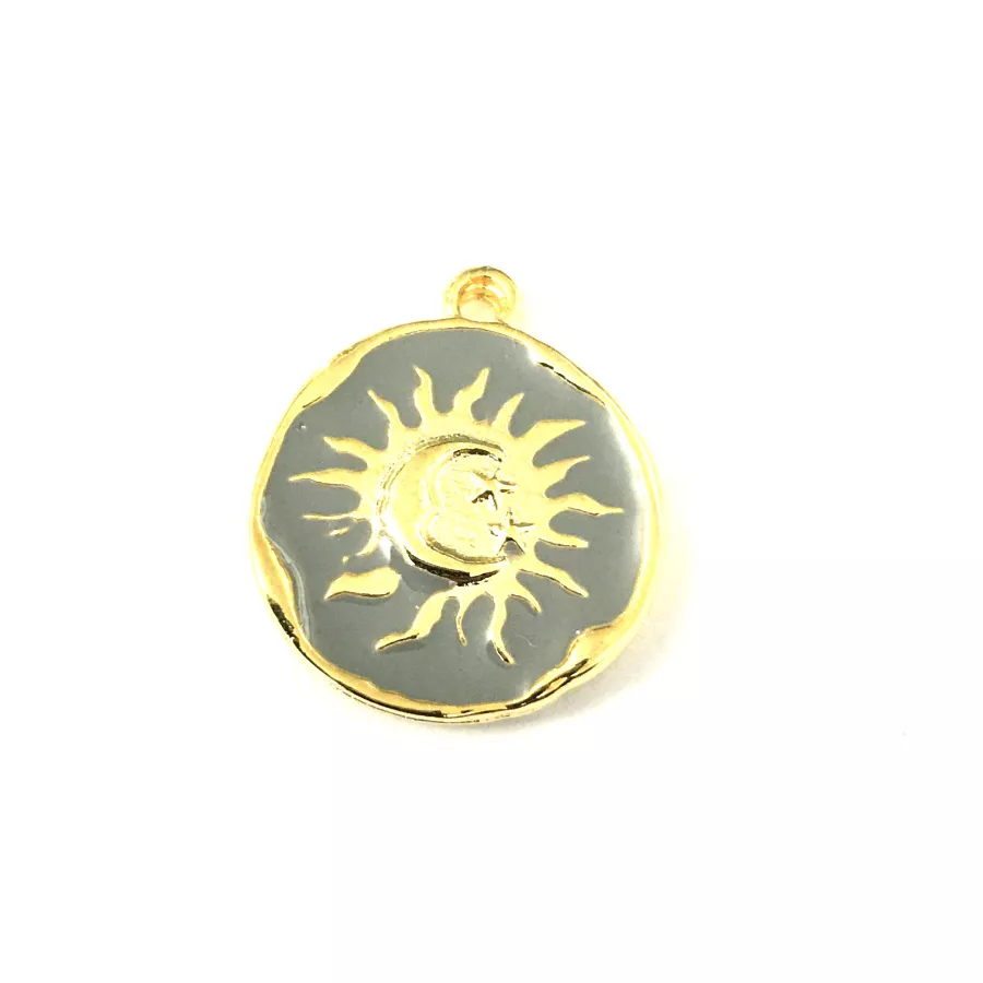 2Pendants  médaille soleil lune étoile émaillé-en 9 couleurs - Gris