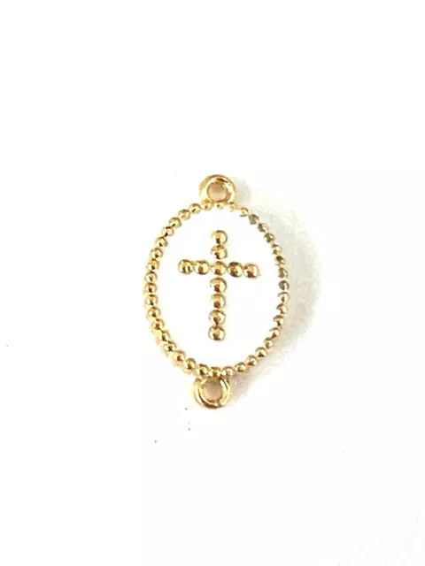 Intercalaire croix en laiton doré et émaillé - Blanc