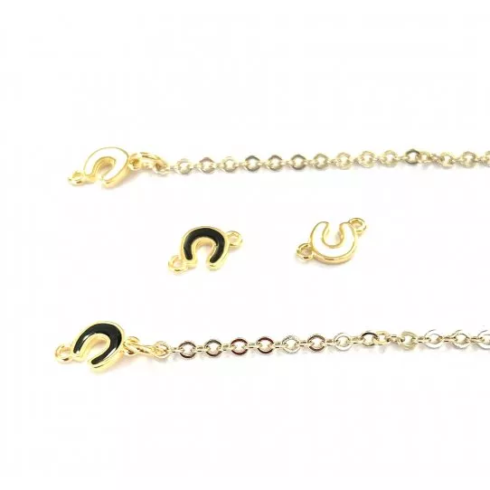 Fer à cheval en intercalaire doré et émaillé - Noir