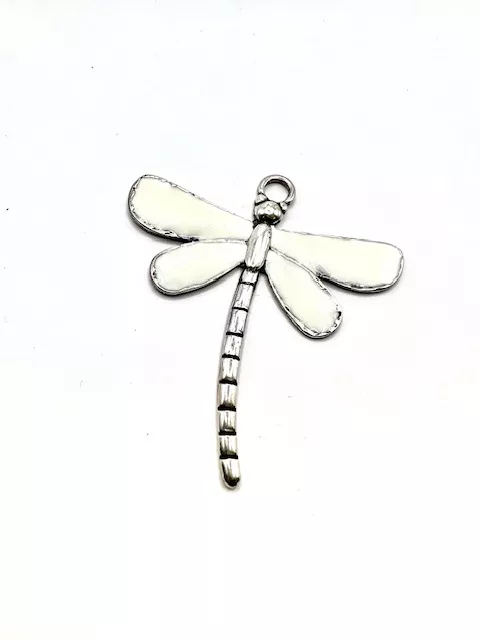 Grande libellule en pendant pour sautoir EMAILLE 79.50 x 71.60 mm - Blanc