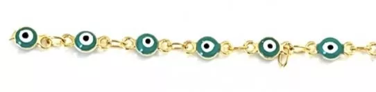 Chaine laiton doré à l'or fin avec perles-Mauvaise oeil par 20cm - Turquoise