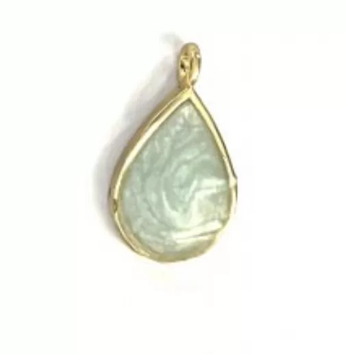 Petit pendant goutte en laiton émaillé  - Vert d'eau