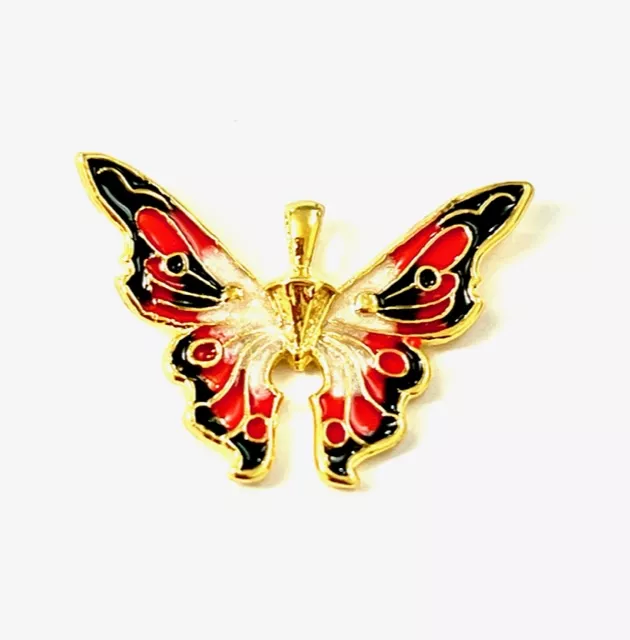 papillon émaille en laiton doré - Rouge