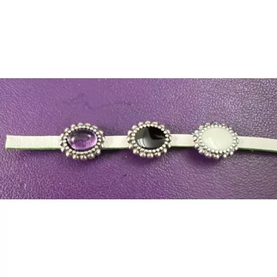 Passant pour cuir 3mm avec pierre  - Blanc