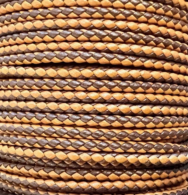 Cuir tressé rond 3mm en bicolore-nouvelles couleurs - camel et marron foncé