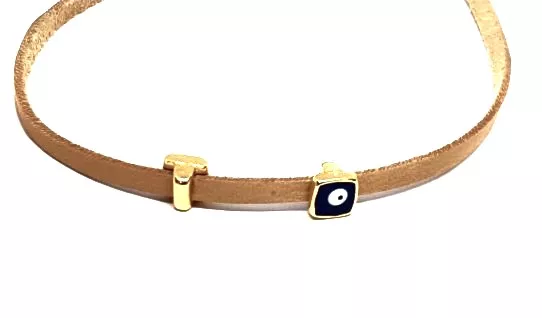 Passant mauvais œil bleu 3x2mm or ou argent  - Or