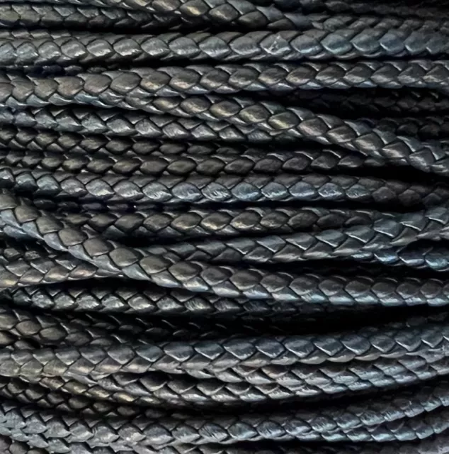 Cuir tressé rond 3mm en bicolore-nouvelles couleurs - Bleu et bleu marine