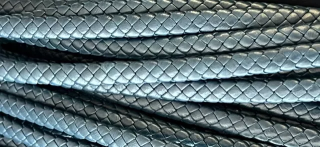 Cuir tressé aplati, double face, haut de gamme pour Homme, 8.50 mm  - bleu canard