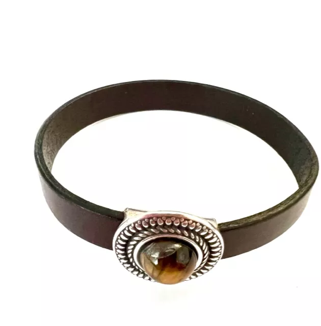 Fermoir aimanté Oeil de Tigre ou lapis lazuli pour cuir 10mm - Marron