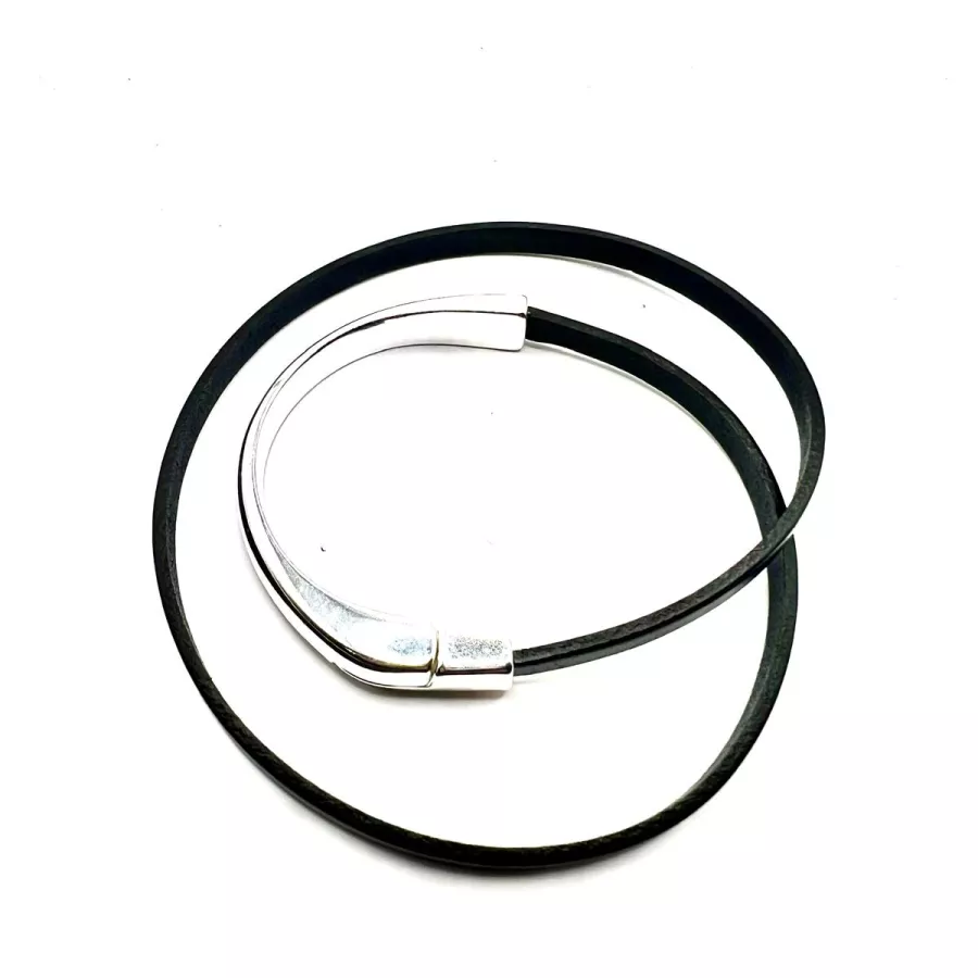 Demi jonc aimanté pour cuir plat 5mm ARGENT VIF OU ANTIQUE - Argent vif