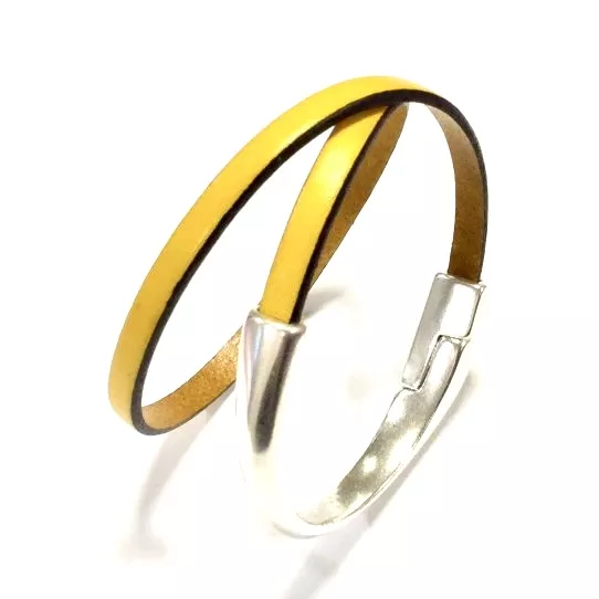 Demi jonc aimanté pour cuir plat 5mm ARGENT VIF OU ANTIQUE - Argent antique