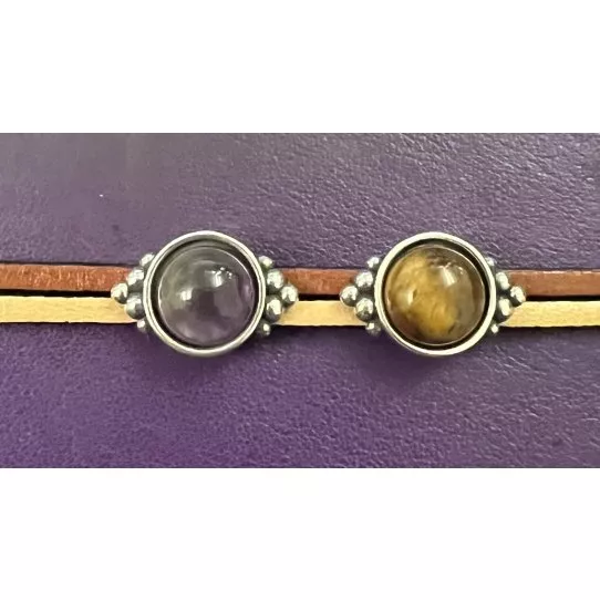 Passant oeil de tigre ou amethyste pour cuir 6mm - Marron