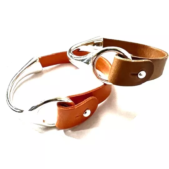 KIT pour creer bracelet demi MORS+cuir+rivets 10microns argent vif - Orange