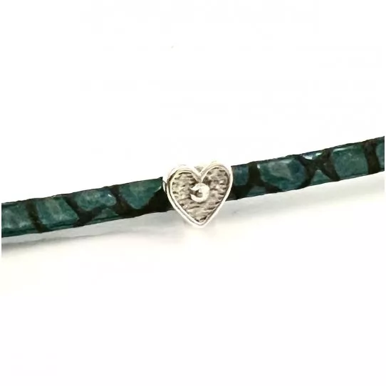 Passant coeur pour cuir 3mm argent ou doré - Argent antique