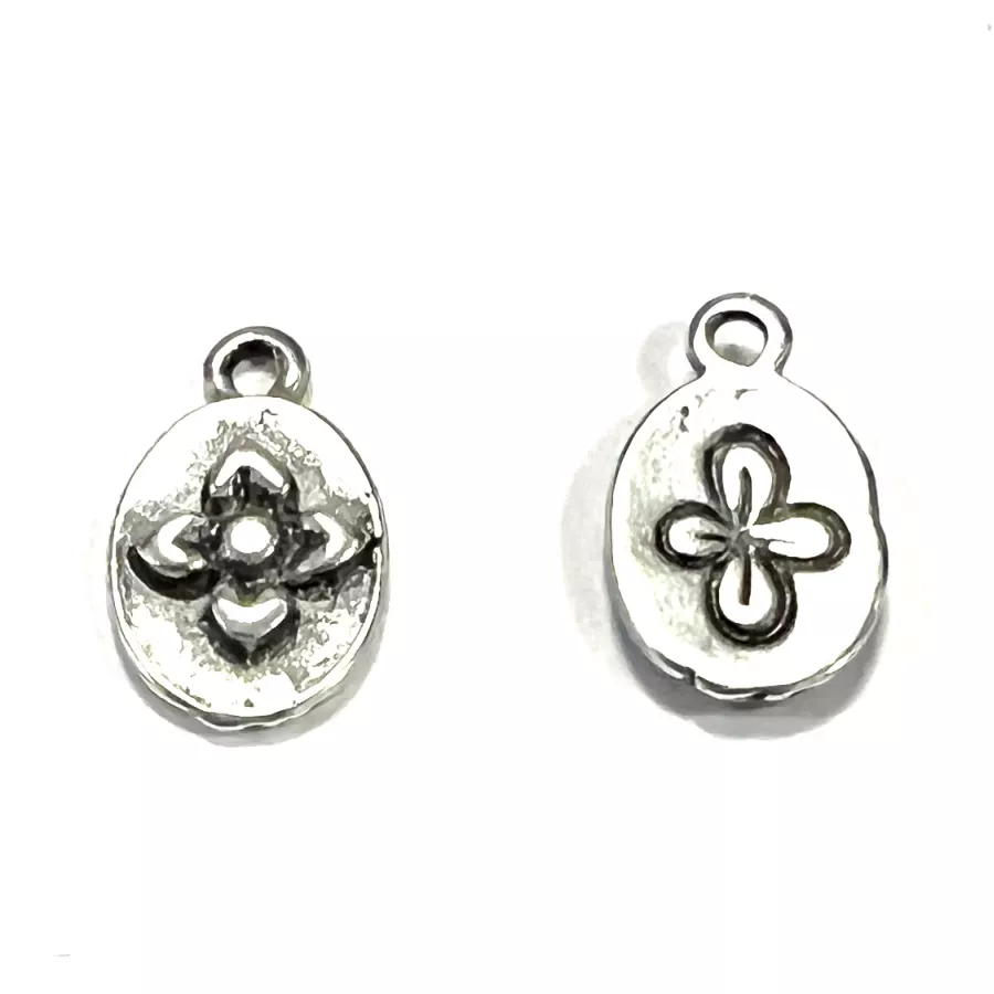 Petit pendant ovale double face avec motif fleur 10x8mm