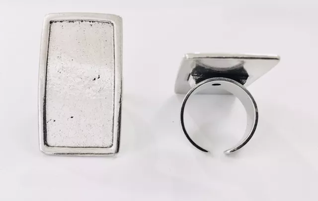 Bague rectangulaire en étain, reglable