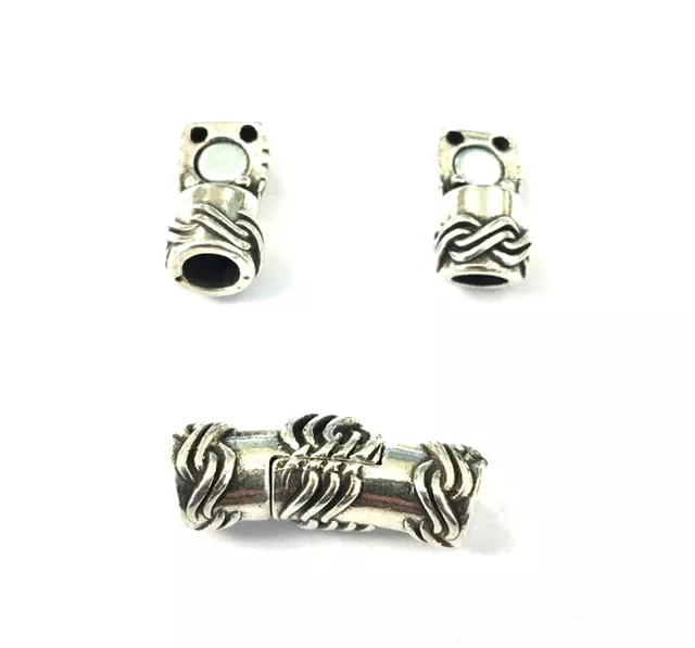 Fermoir en étain plaqué argent pour cuir rond 5mm