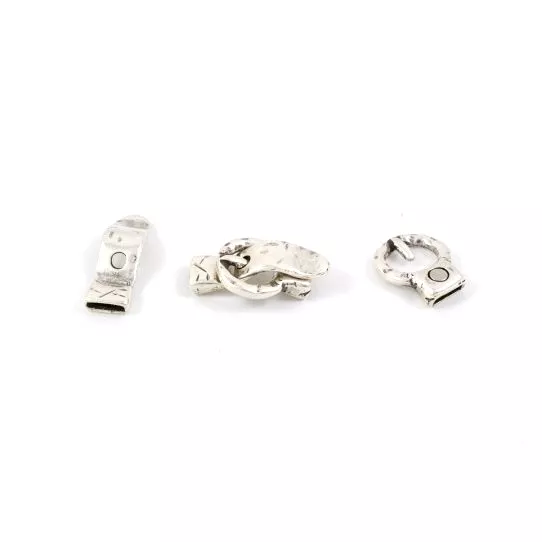 5 Fermoirs  aimanté en boucle de ceinture martelé, en zamac pour cuir plat 10mm