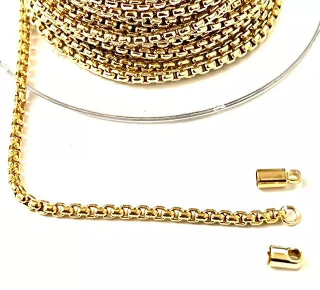 Chaine Vénitienne 3mm doré à l'or fin 24 carat en France.1 micron