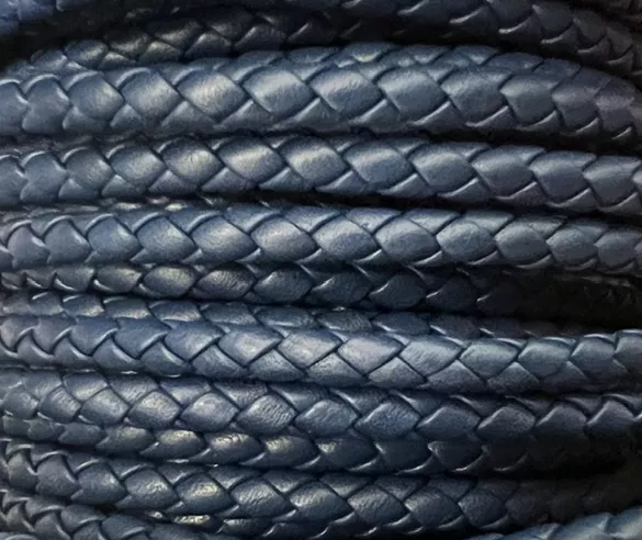 Cuir tressé rond 5mm  bleu