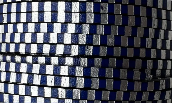 Cuir de veau imprimé 3mm argent - bleu marine