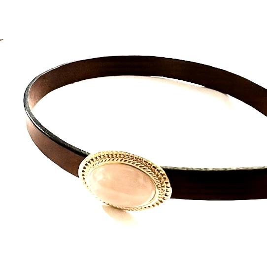 Fermoir aimanté doré en quartz rose pour cuir 10mm